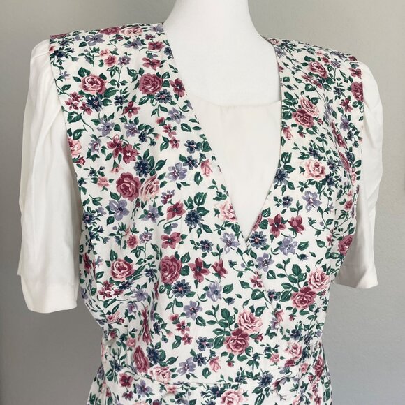 R.J. Stevens Vintage 80s Floral Cottagecore Secretary Dress With Puff Sleeves - Picture 3 of 10